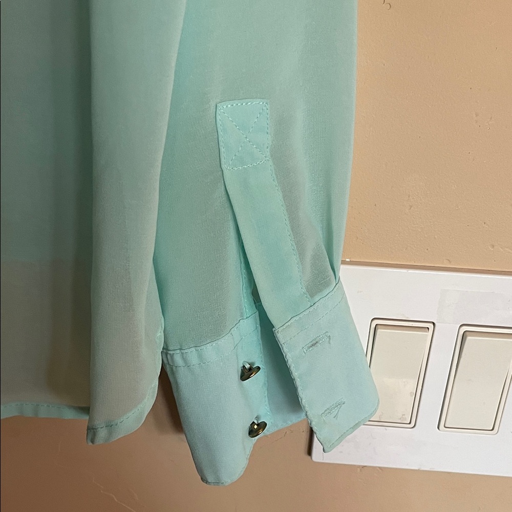 Soulmates Mint Studded Sheer Button-Down Blouse - Picture 7 of 8